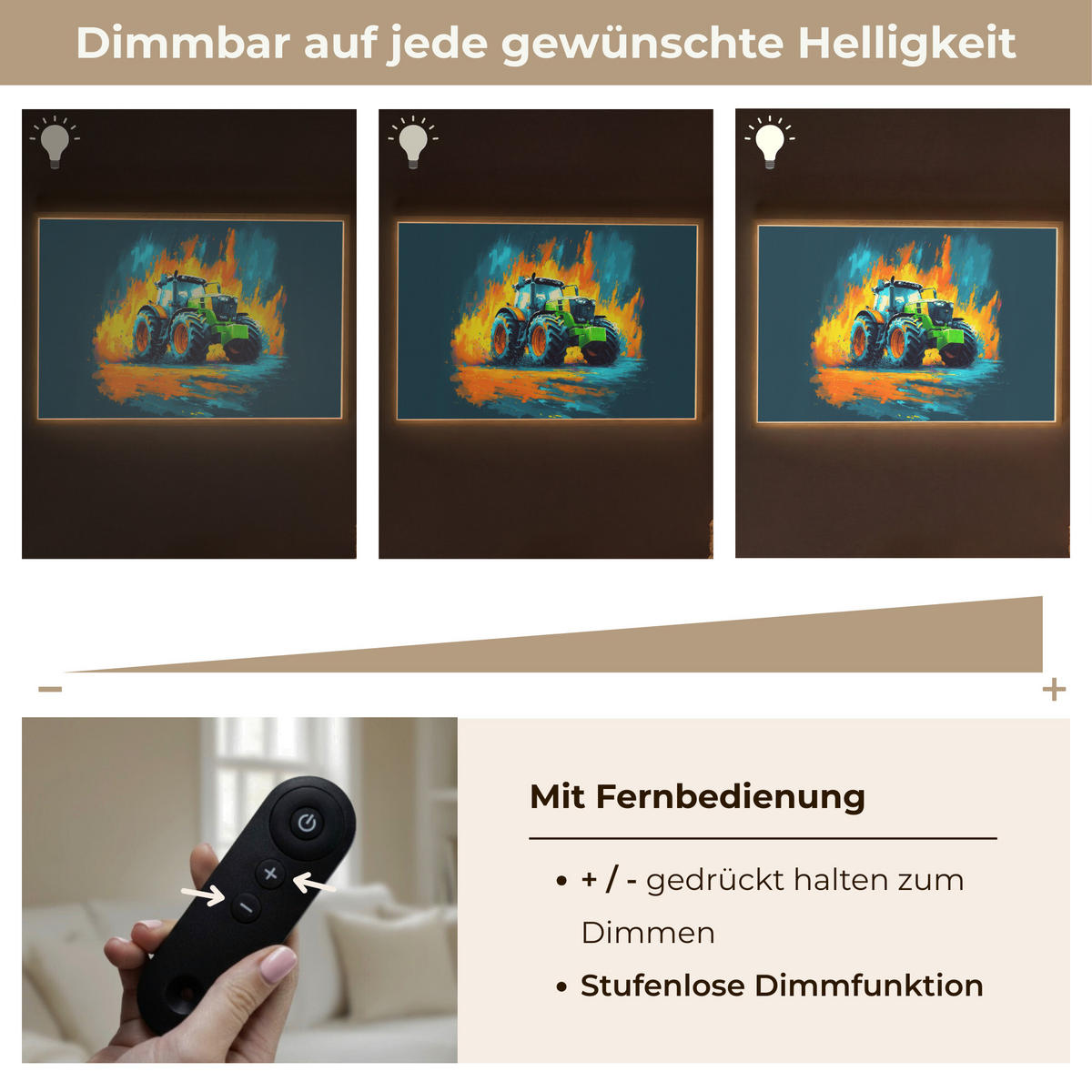 NÁSTĚNNÁ LAMPA S AKUMULÁTOREM Abstrakt - Traktor - Zelený 100x70 cm - tmavě modrá, kompozitní dřevo (100/70/8cm) - OnlyWow