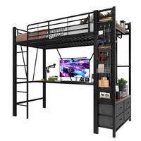 HOCHBETT aus Metall und MDF 90x200 cm Schwarz mit Schreibtisch, LED-Leiste, USB-C und 4 Schubladen - Schwarz, Metall (90/200cm) - IVMEU