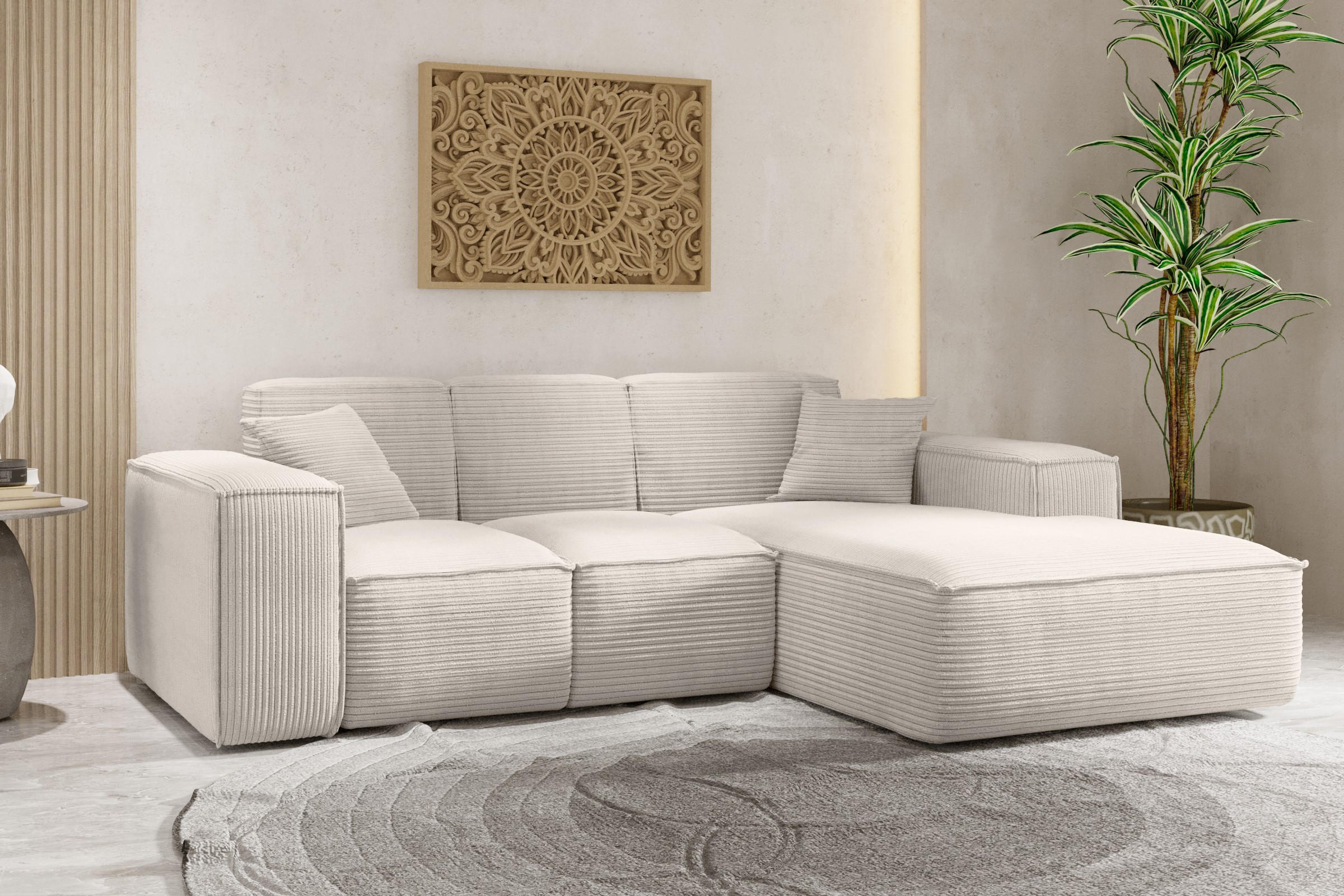 ECKSOFA L-Form Wohnzimmer SIENA Stoff Poso Beige Rechts - Beige, Holz/Textil (266/165cm) - Kaiser Möbel