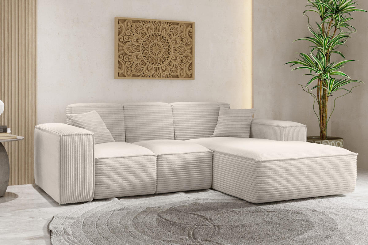 ECKSOFA L-Form Wohnzimmer SIENA Stoff Poso Beige Rechts - Beige, Holz/Textil (266/165cm) - Kaiser Möbel