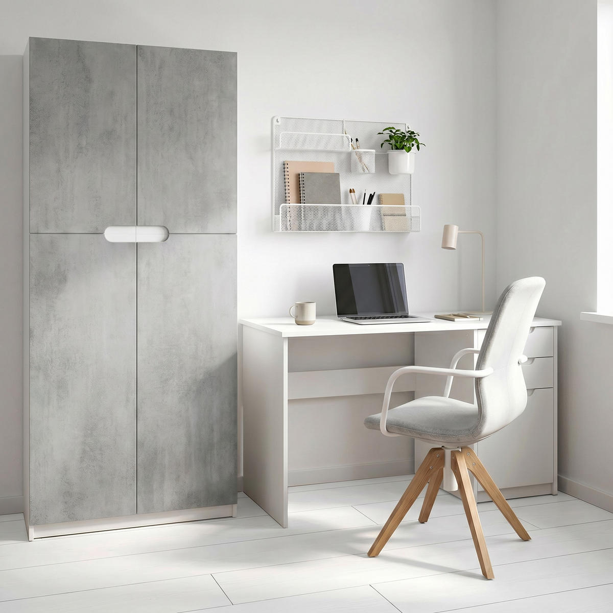 BÜROSCHRANK Logan Fronten in Beton Oxid Optik - Hellgrau, Holzwerkstoff (82/184/37cm) - Vladon
