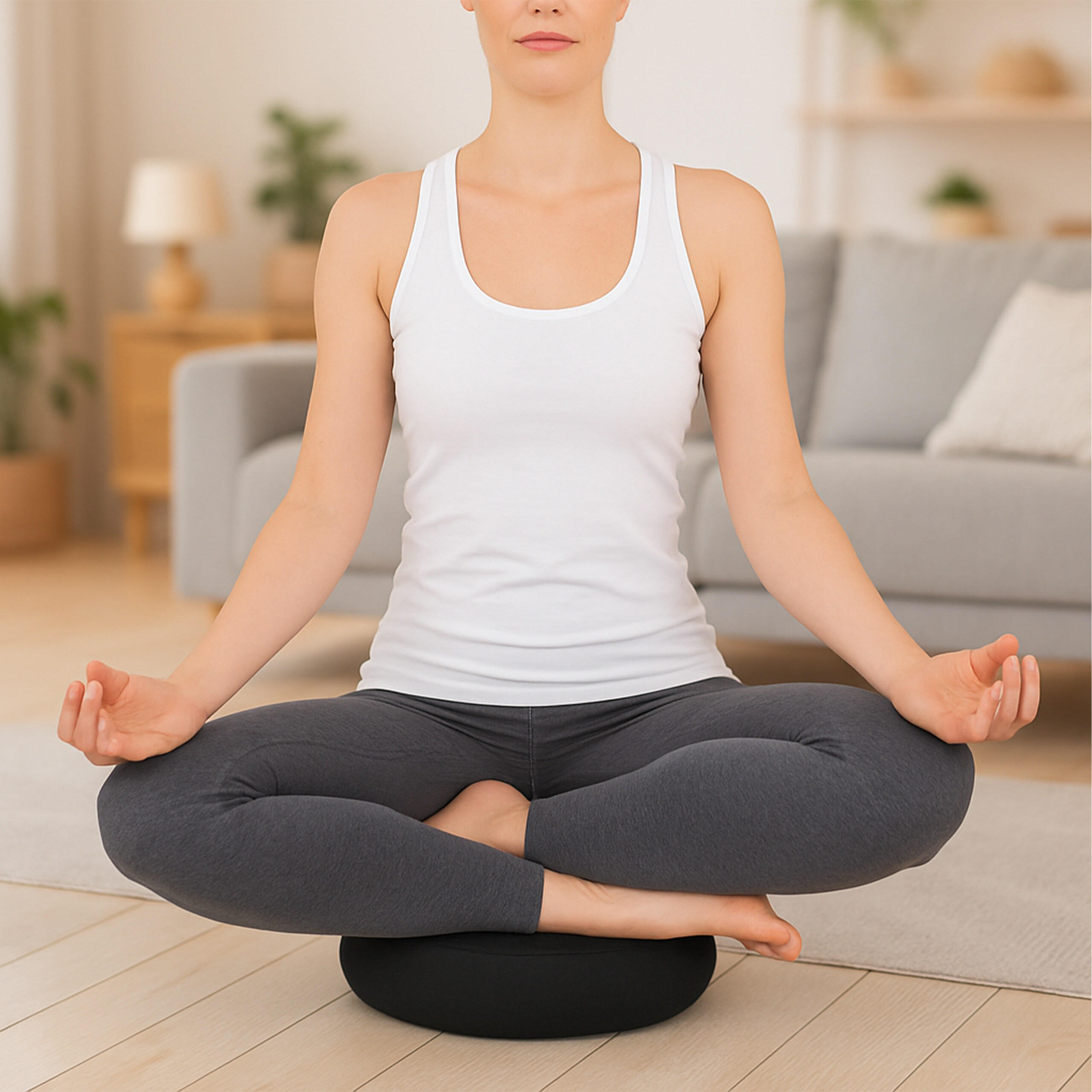 MEDITATIONSKISSEN - Schwarz, Naturmaterialen/Textil (33/33/13cm) - Relaxdays