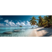 GLASBILD 125x50 cm tropischer Strand türkis - Beige, Glas (125/50cm) - artissimo