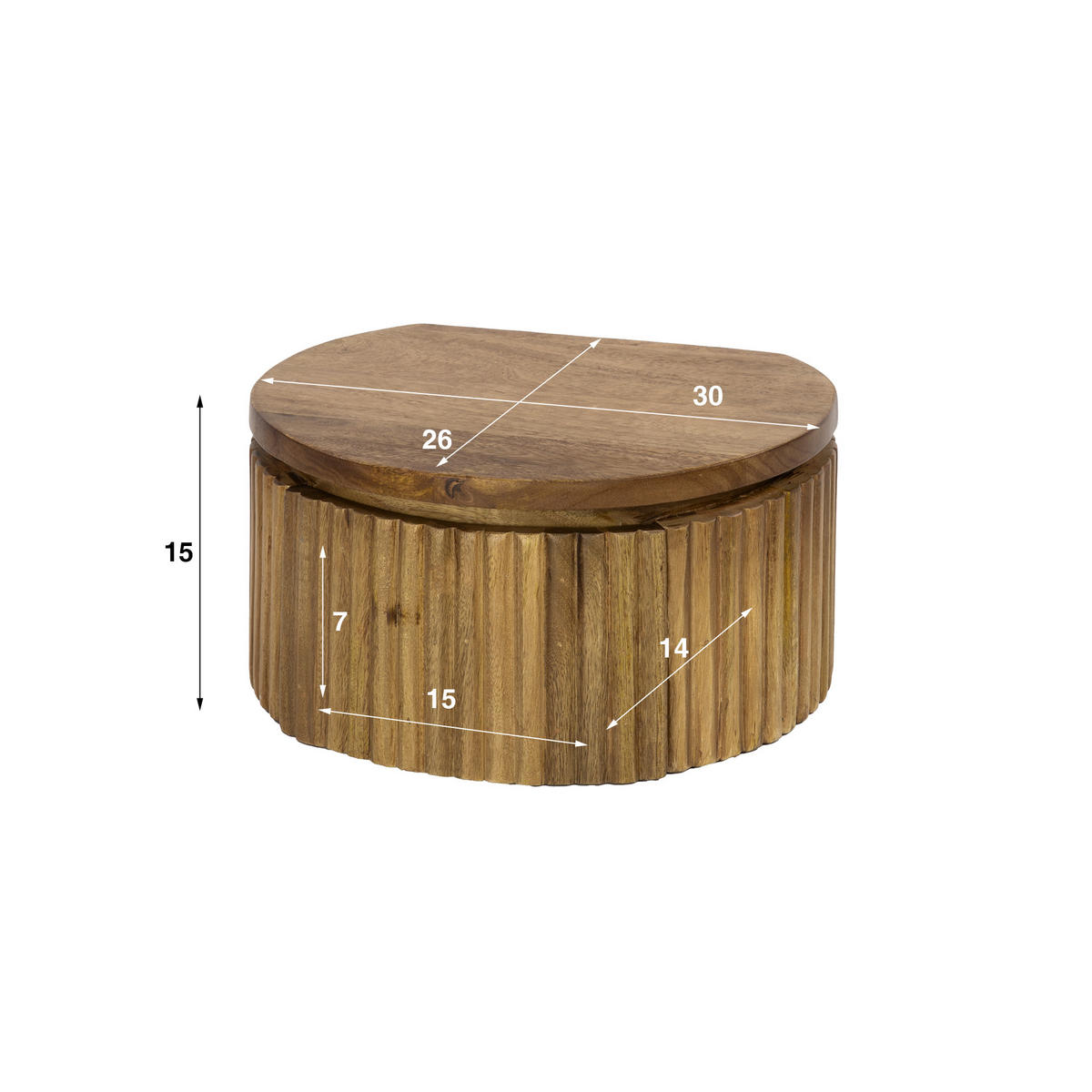 NACHTTISCH Wave Beige 26/30/15 cm - Braun, Holz (30/15/26cm) - Hoyz Collection