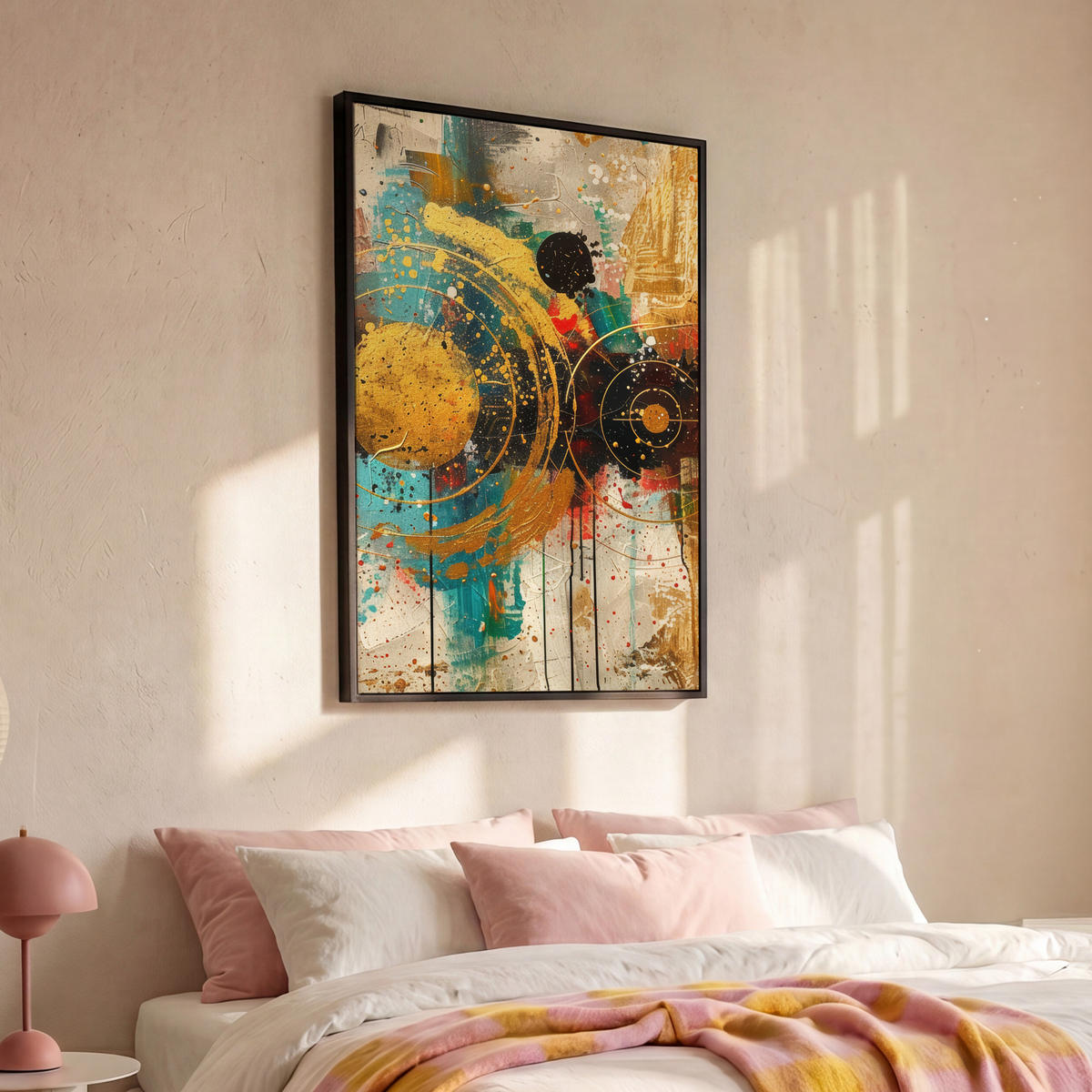 LEINWAND Bilder mit Rahmen - Abstrakt - Kunst - Gold - Modern - 100x150 - Multicolor, Textil (100/150cm) - MuchoWow