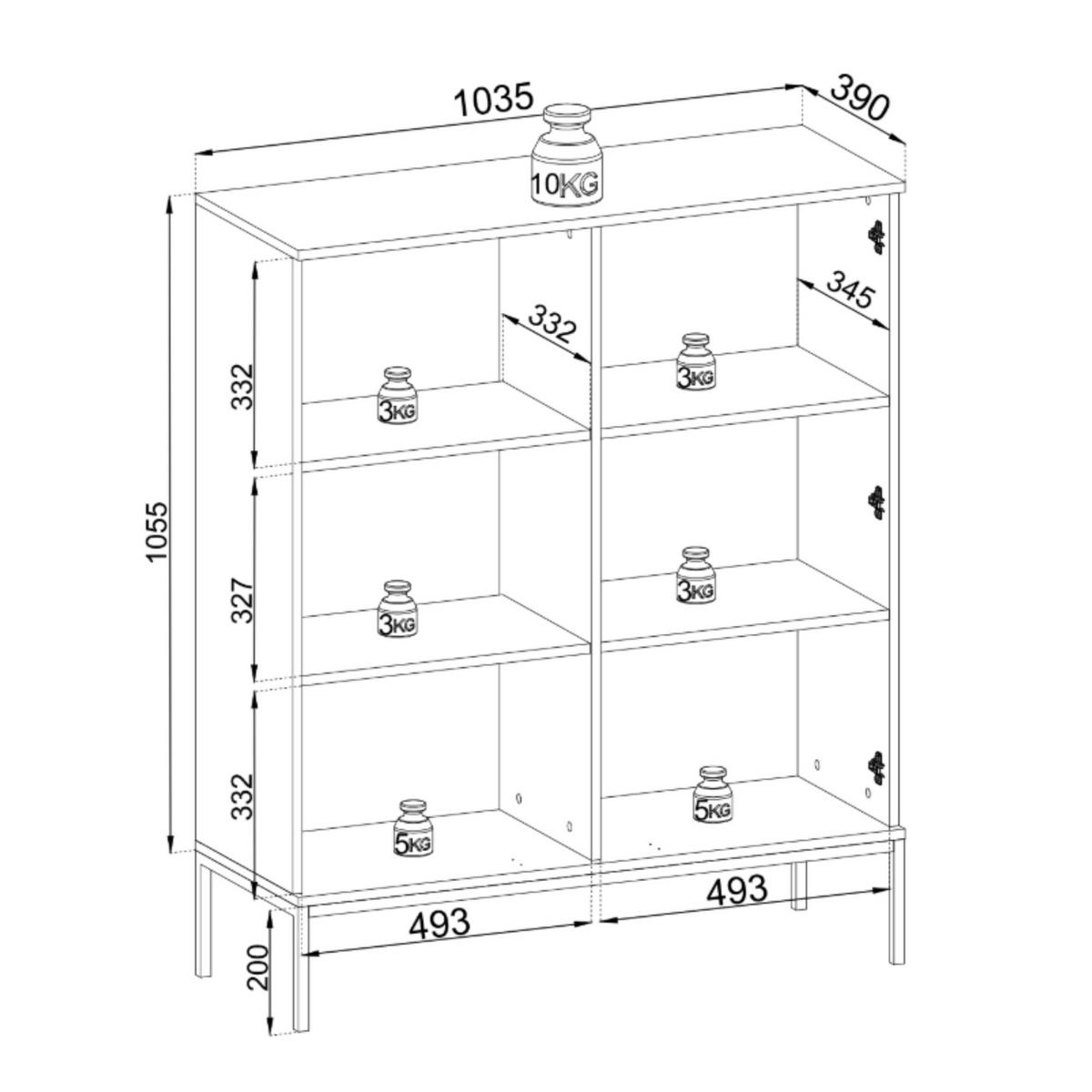 MODERNE Geriffelte Vitrine LAGOS W2D (Schwarz, Eiche Wotan, LED, Metallfüße, Push to Open) - Eiche Wotan/Schwarz, Glas/Holz (104/126/39cm) - Ravio