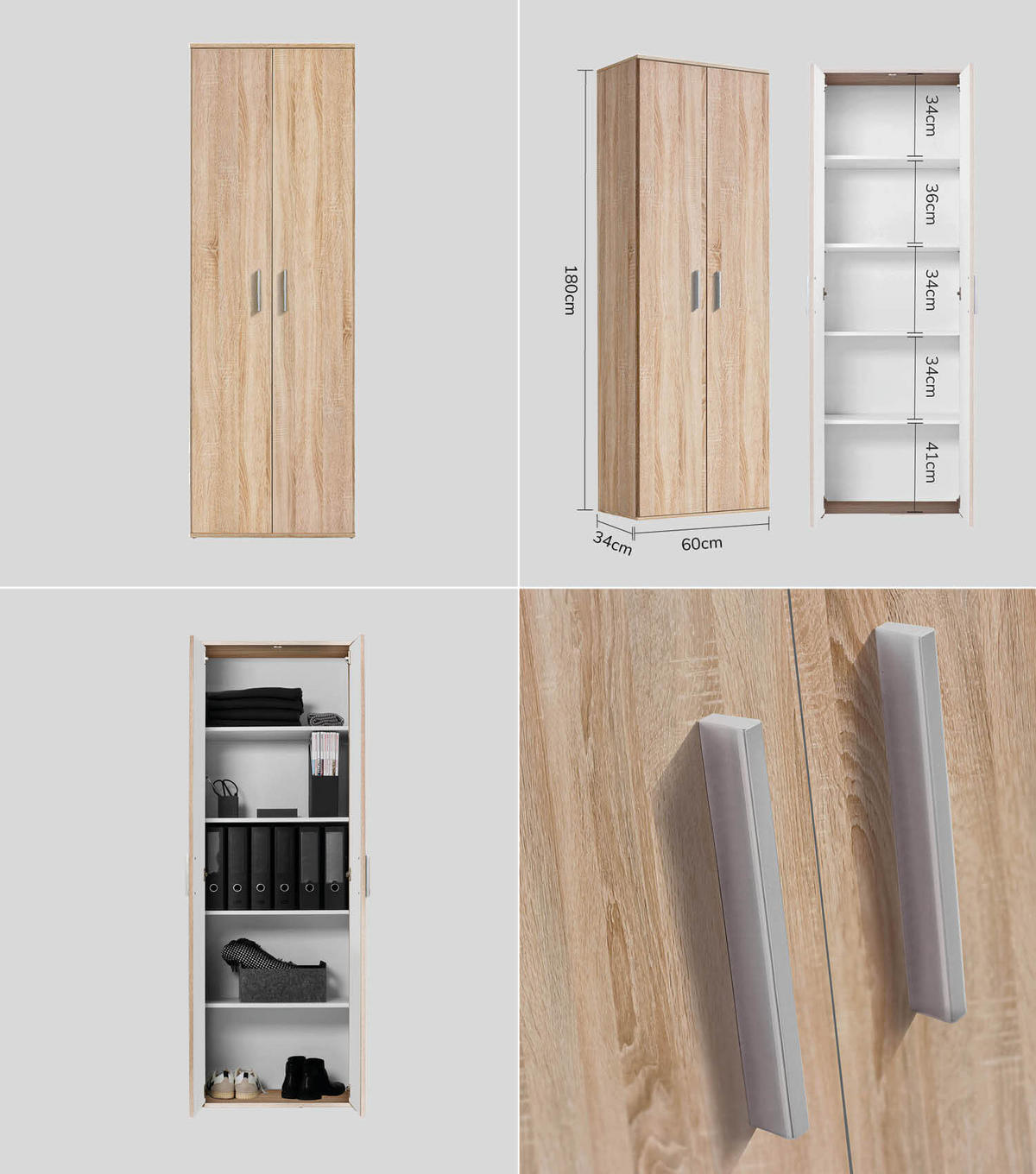 MEHRZWECKSCHRANK SET Der Allzweckwaffe - Silberfarben/Sonoma Eiche, Holzwerkstoff (60/180/34cm) - Mokebo