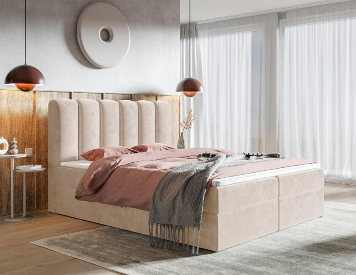 BETT Beige FOX 10 Mit Bettkasten Und Matratze 120x200 cm - Beige, Textil (120/200cm) - Sepro Meble
