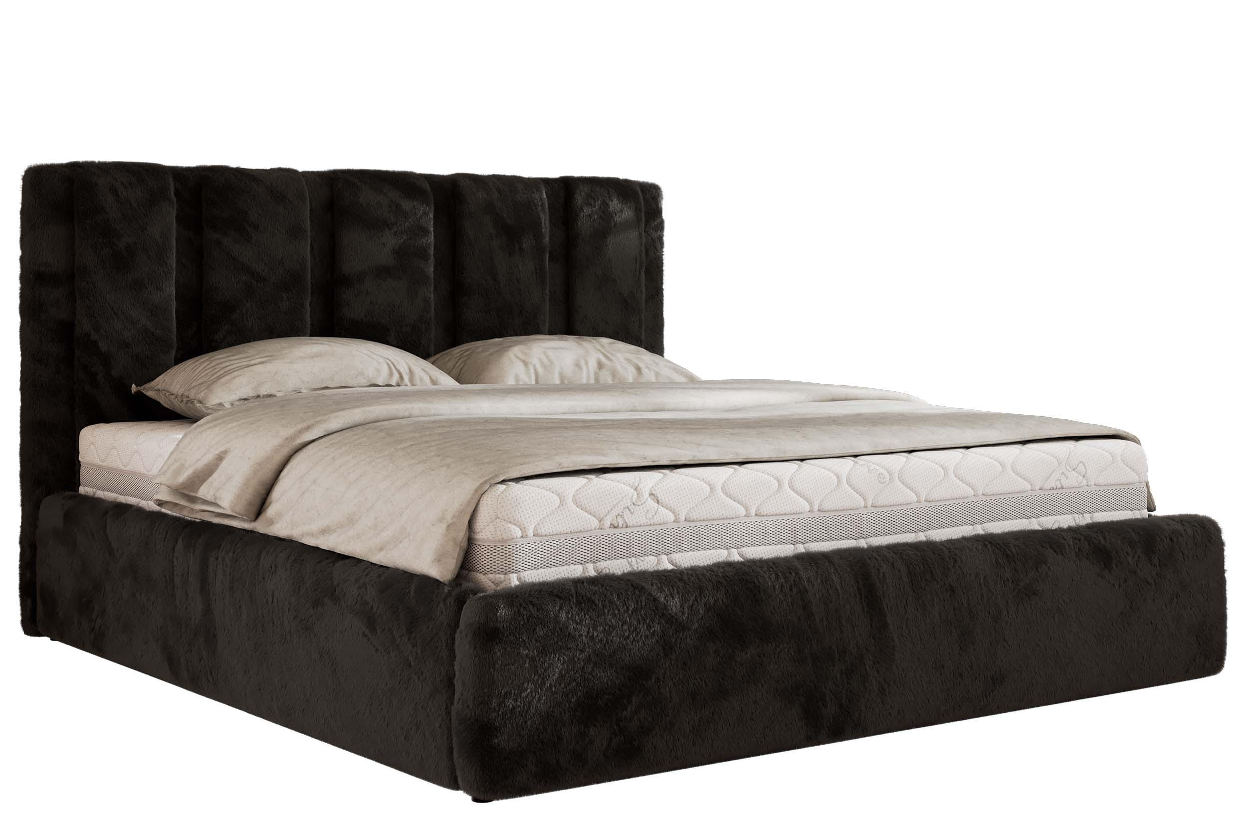 POLSTERBETT SAVINO CLASSIC 160/200 - Schwarz Plüsch - Multipocket-Matratze - Schwarz, Textil (160/200cm) - MKS