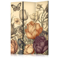 PARAVENT Einseitig Bedruckter 3-tlg 135x172 cm Tulpen im Retro - Multicolor, Holz/Textil (135/172/3cm) - Muralo