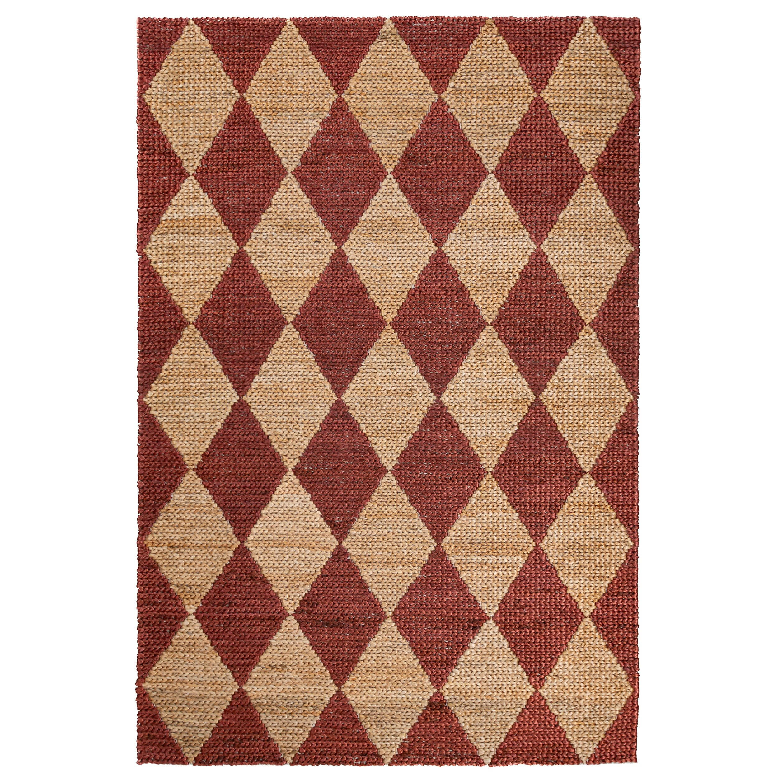 TEPPICH Jute Flachgewebe Rauten Muster, Wohnzimmer Terrakotta Rechteckig 160x230 - Terracotta, Textil (160/230cm) - KADIMA DESIGN