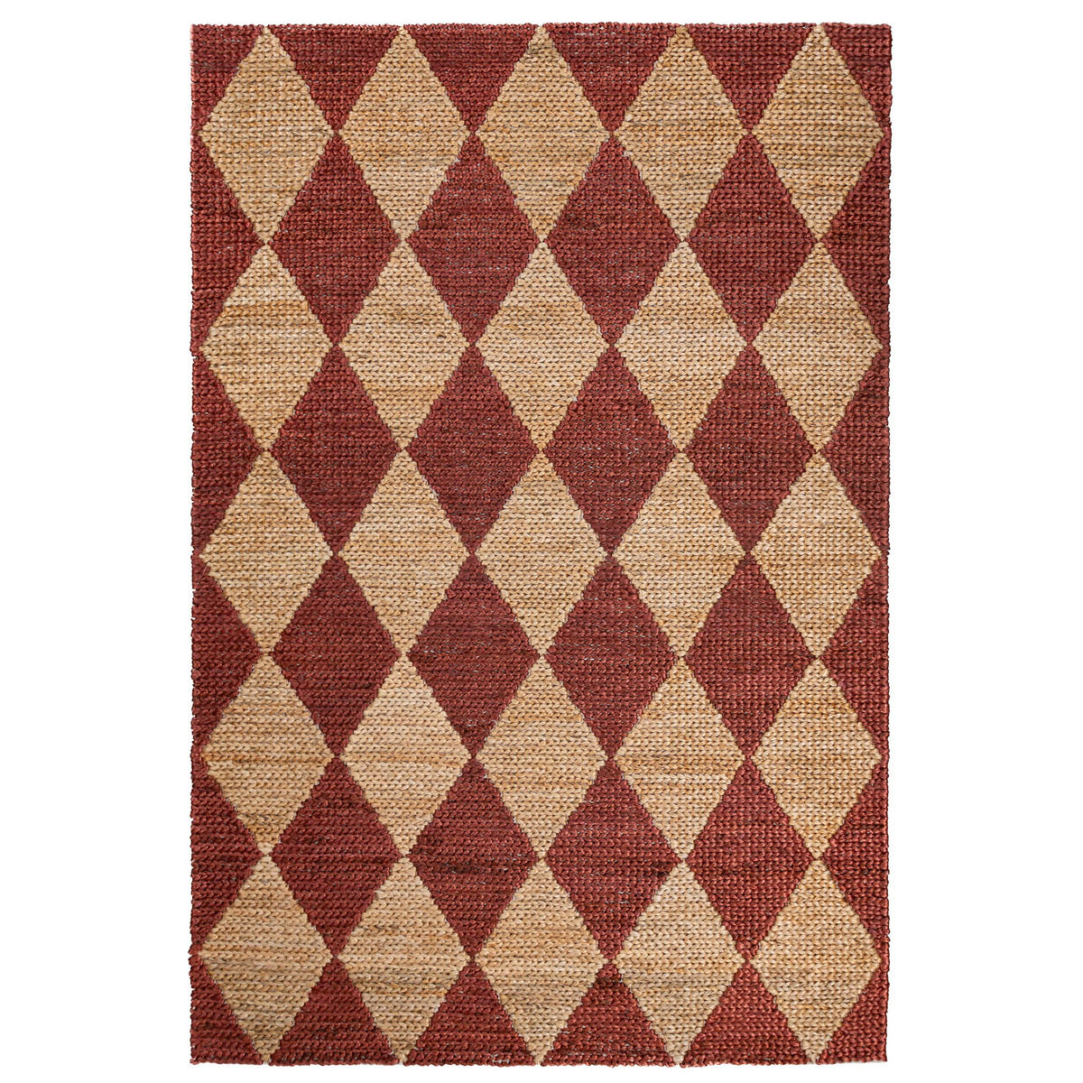 TEPPICH Jute Flachgewebe Rauten Muster, Wohnzimmer Terrakotta Rechteckig 160x230 - Terracotta, Textil (160/230cm) - KADIMA DESIGN