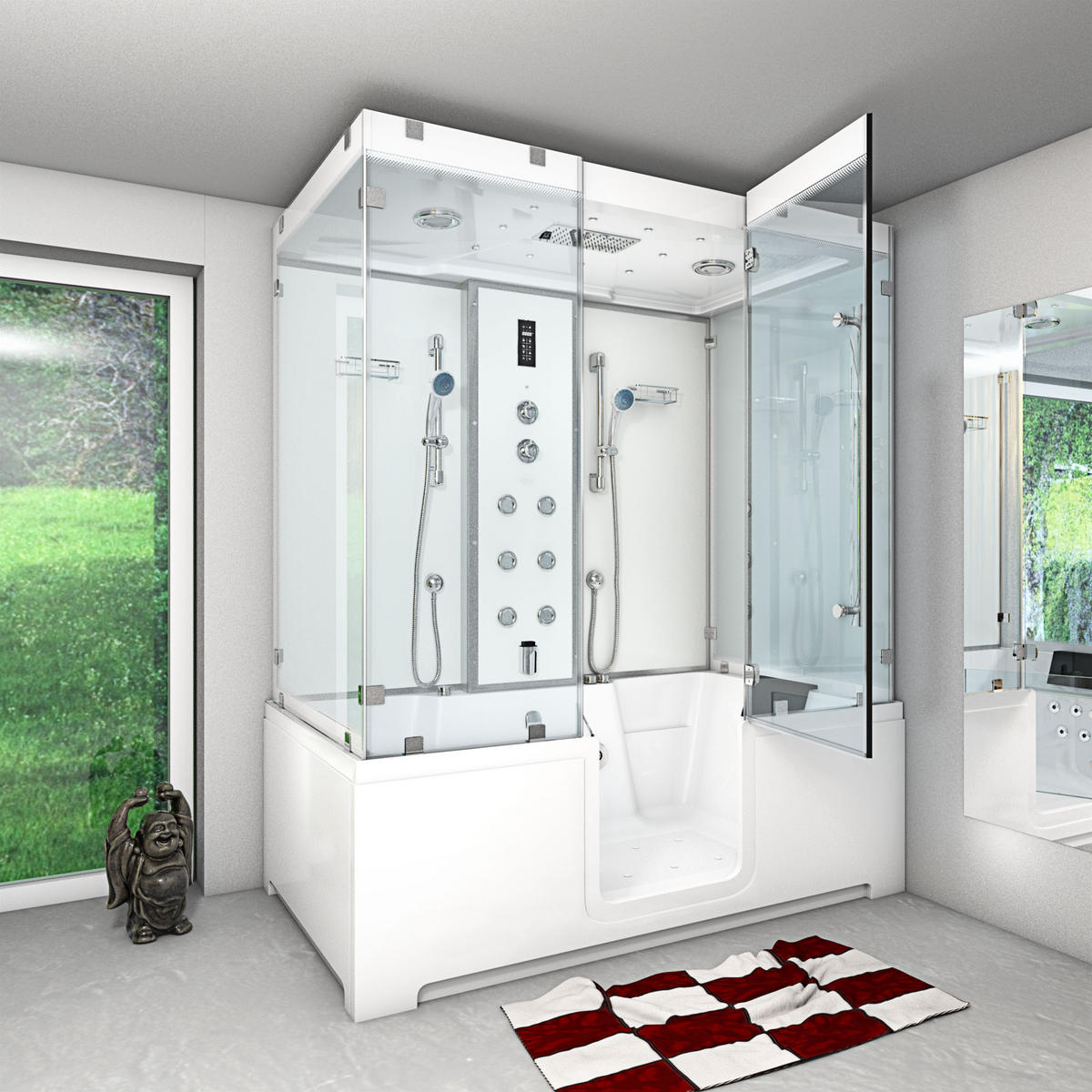 BADEWANNE Dusche K88-WS-EH-C-EA Duschtempel - Weiß, Glas/Kunststoff (100/228/180cm) - AcquaVapore by Sandra Jentho