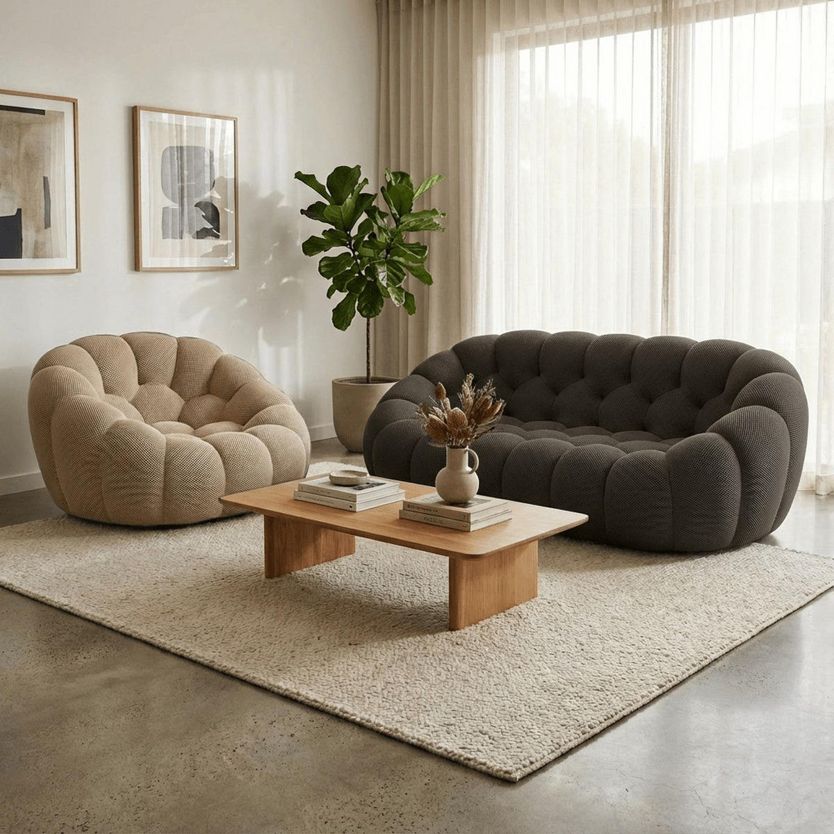 SITZGARNITUR Cocoon Sofa und Sessel Schokolade und Sand - Sandfarben/Braun, Textil (190/75/113cm) - COCO Living