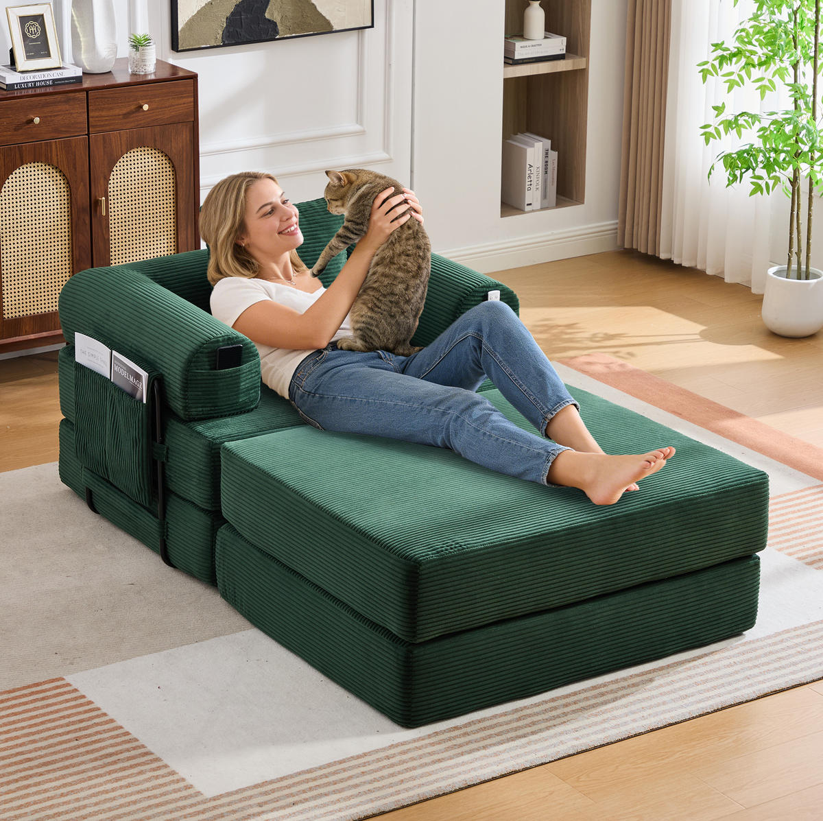 SESSEL mit Hocker modular ca. 112 x 190 x 67 cm Corduroy Emerald - Grün, Kunststoff (190/67/112cm) - Meubliv