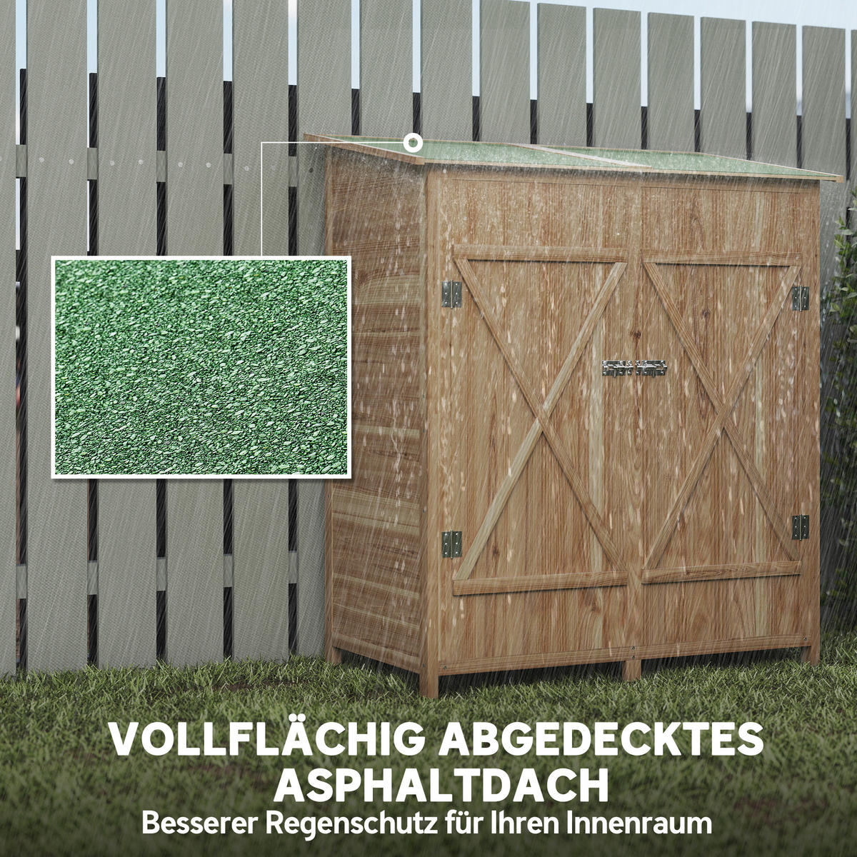 GARTENSCHRANK Holz, Geräteschuppen wetterfest 140 x 75 x 157cm, Gerätehaus - Naturfarben, Holz (75/157/140cm) - Outsunny