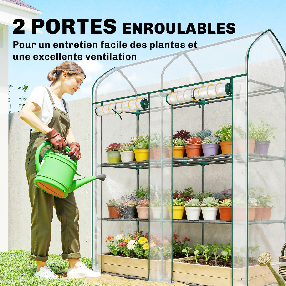 GEWÄCHSHAUS DE-12075 3-stufig mit PVC-Bâche und 2 Rolltüren Transparent - Transparent, Metall (46/165/143cm) - ComfortXL