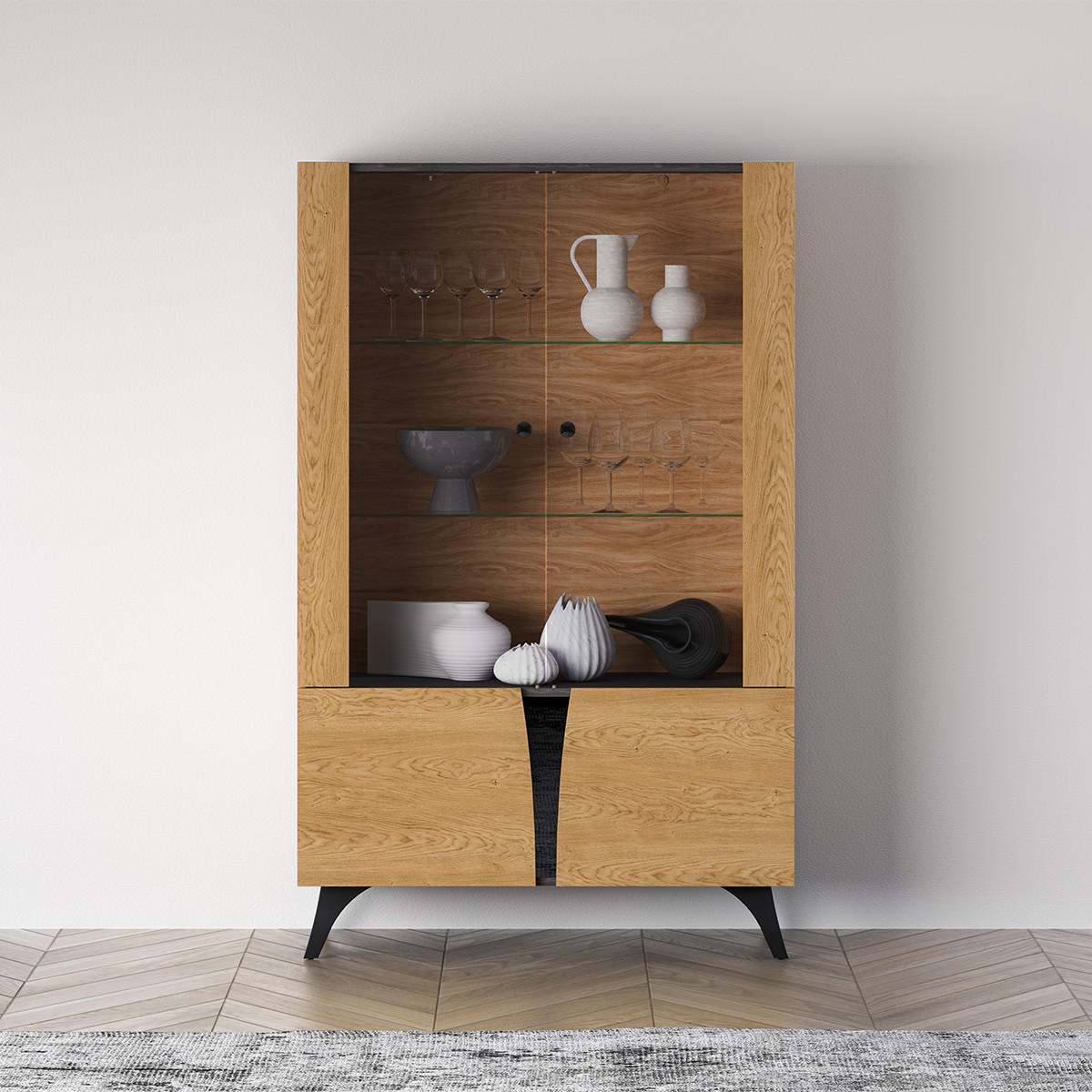 VITRÍNA Soah Dřevo a černá - černá, kompozitní dřevo (95/152/40cm) - Petits-meubles