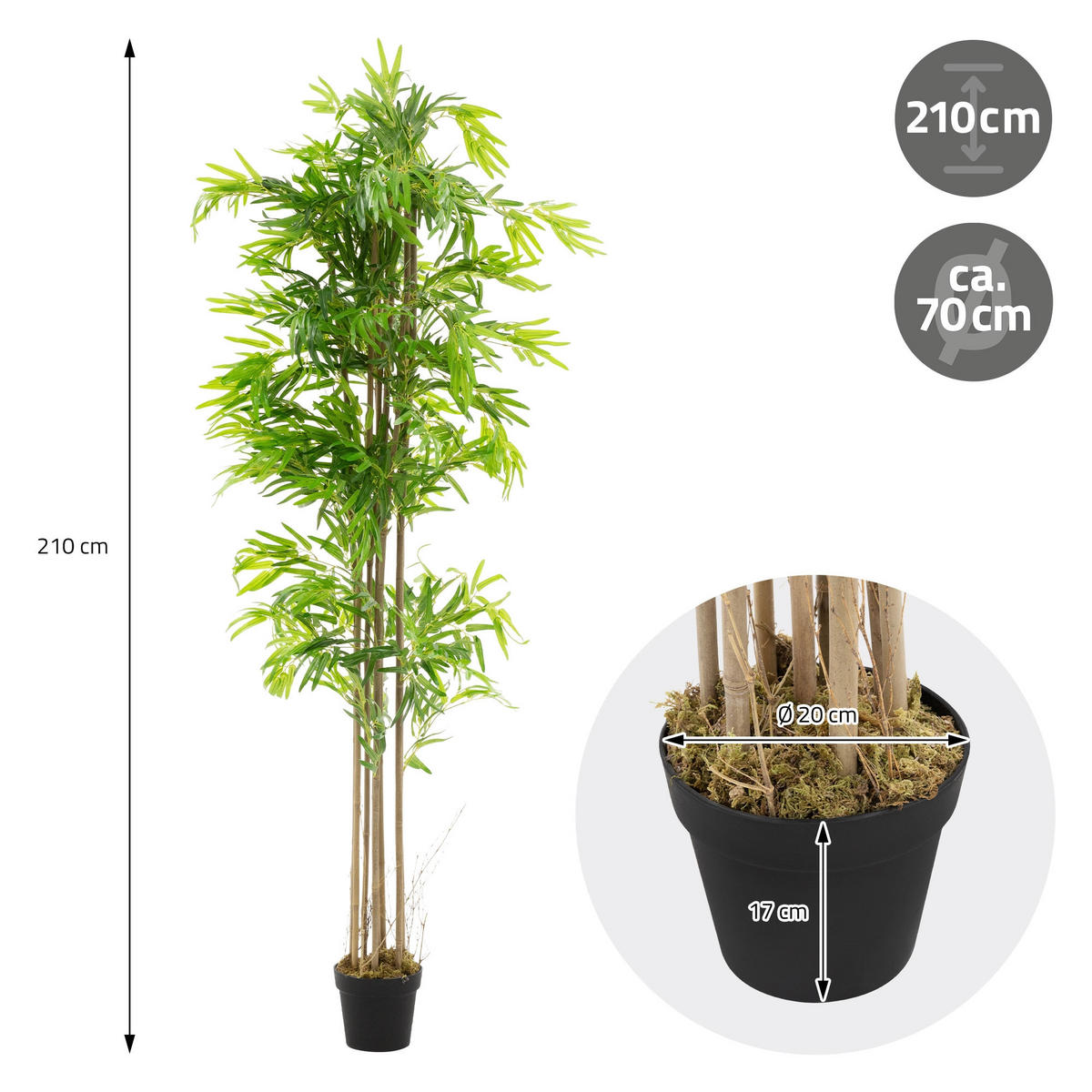 KUNSTPFLANZE Bambus - Anthrazit/Grün, Holz/Kunststoff (210cm) - ML-DESIGN