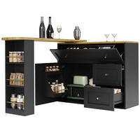 BAROVÝ stůl 138-204/39/105 cm s úložným prostorem, otočnou deskou 360° a sklápěcími prvky z MDF a kovu, Černá - černá, kompozitní dřevo (39/105/138cm) - Redom