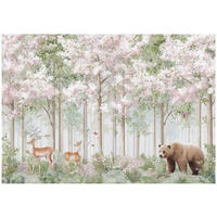 FOTOTAPETE Kinderzimmer Wald Tiere Hirsche 200x140 - Multicolor, Papier (200/140cm) - Wallarena