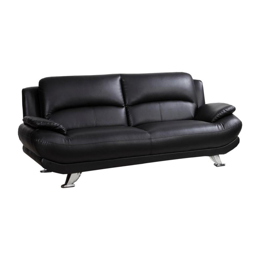 Thumbnail - Vente-Unique Sofa, Schwarz, Leder, Uni, 3-Sitzer, 91x89x200 cm, Wohnzimmer, Sofas & Couches, Sofas