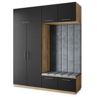 GARDEROBENSCHRANK REMA 200/240/60 cm Modern Garderobe-Set Eiche Wotan - Eiche Wotan/Schwarz, Holzwerkstoff (200/240/60cm) - MASSENO