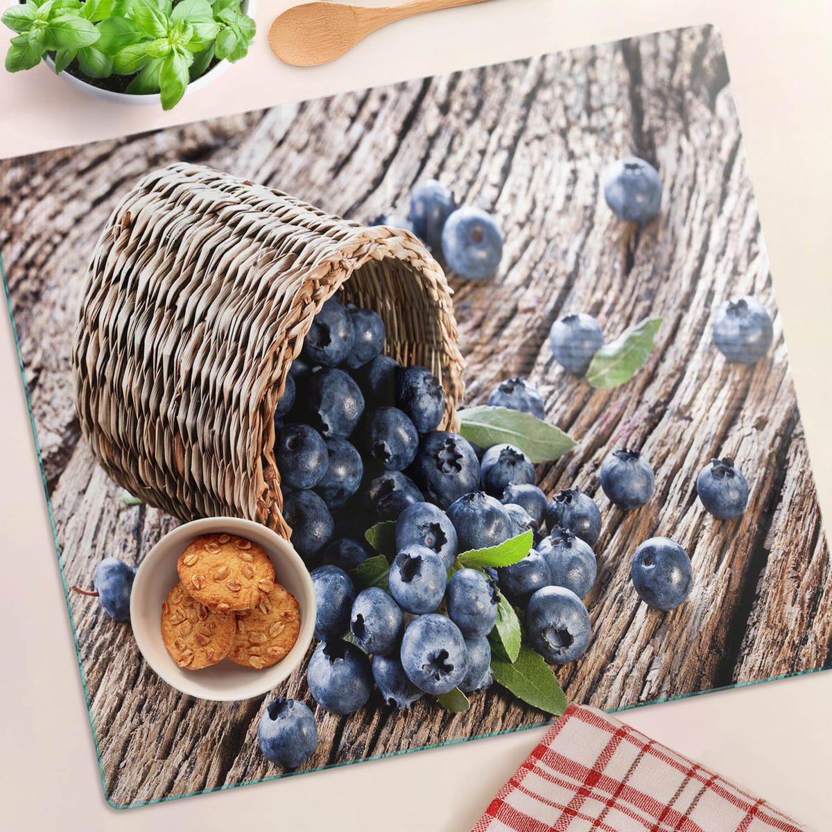 GLASPLATTE 60x52 cm Blaubeerkorb - Blau, Glas (60/0.4/52cm) - TULUP