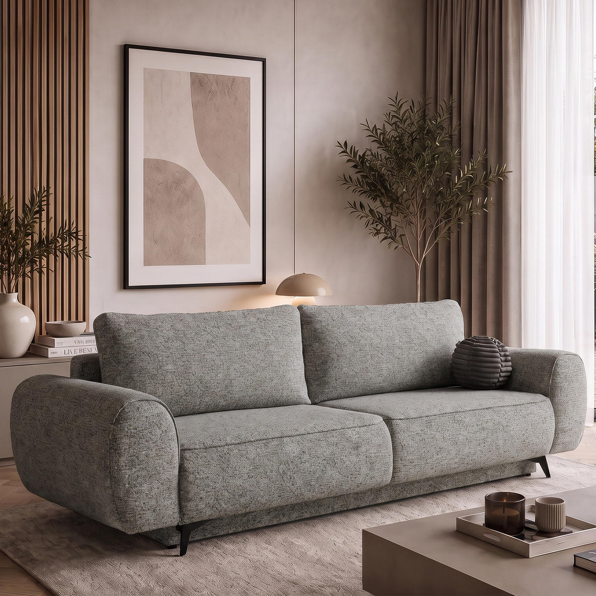 ROZKLÁDACÍ POHOVKA Vito, 3místná s úložným prostorem, systém DL, žinylková látka, šedá - šedá/černá, textil (256/90/99cm) - Beautysofa