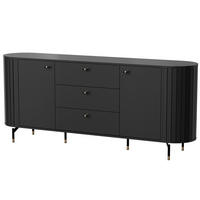 KOMMODE Zalia mit 2 Türen und 3 Schubladen, 190 cm, im Retro-Stil, Schwarz - Schwarz, Holzwerkstoff (190/81/40cm) - Beautysofa