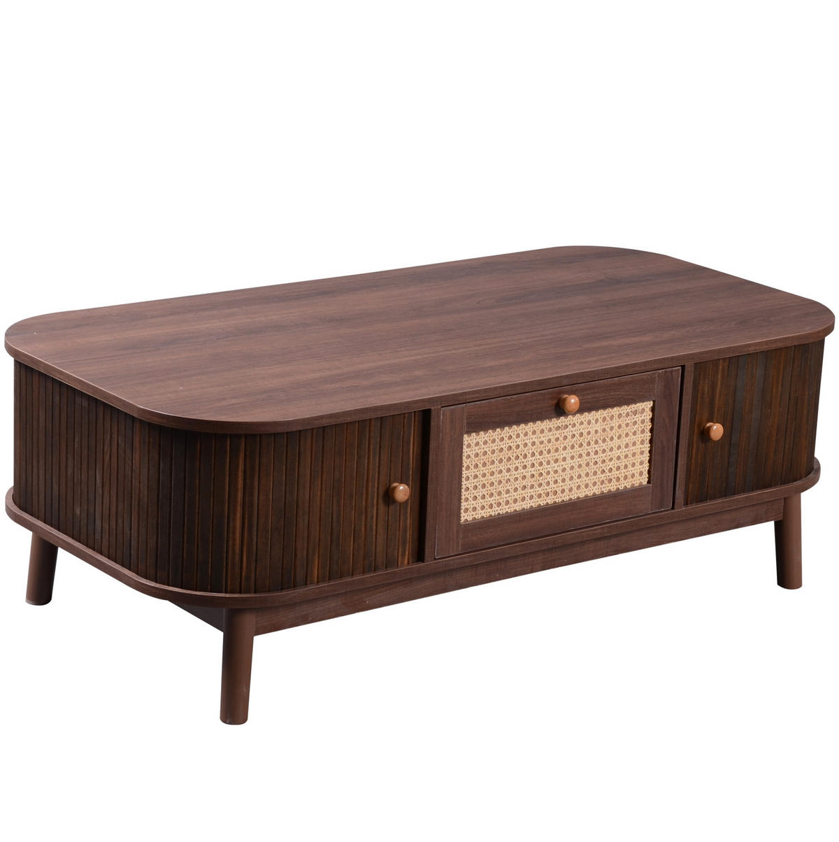 COUCHTISCH 110/55/38.5 cm natur aus MDF mit Rattandetails - Naturfarben, Holzwerkstoff (110/55/38.5cm) - OKMYHOME