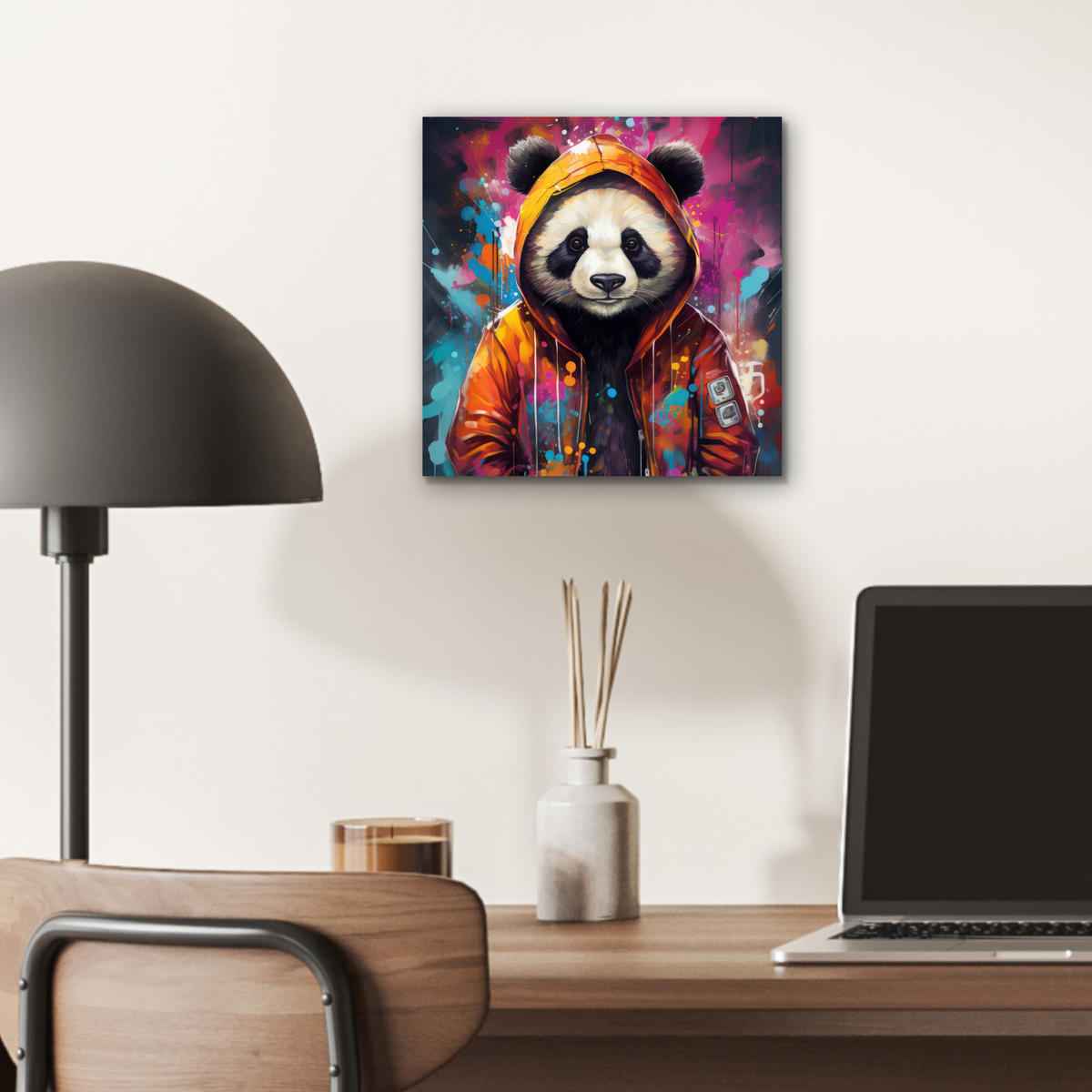 METALLBILD Panda - Jacke - Graffiti - Orange 20x20 cm - Orange, Metall (20/20cm) - MuchoWow