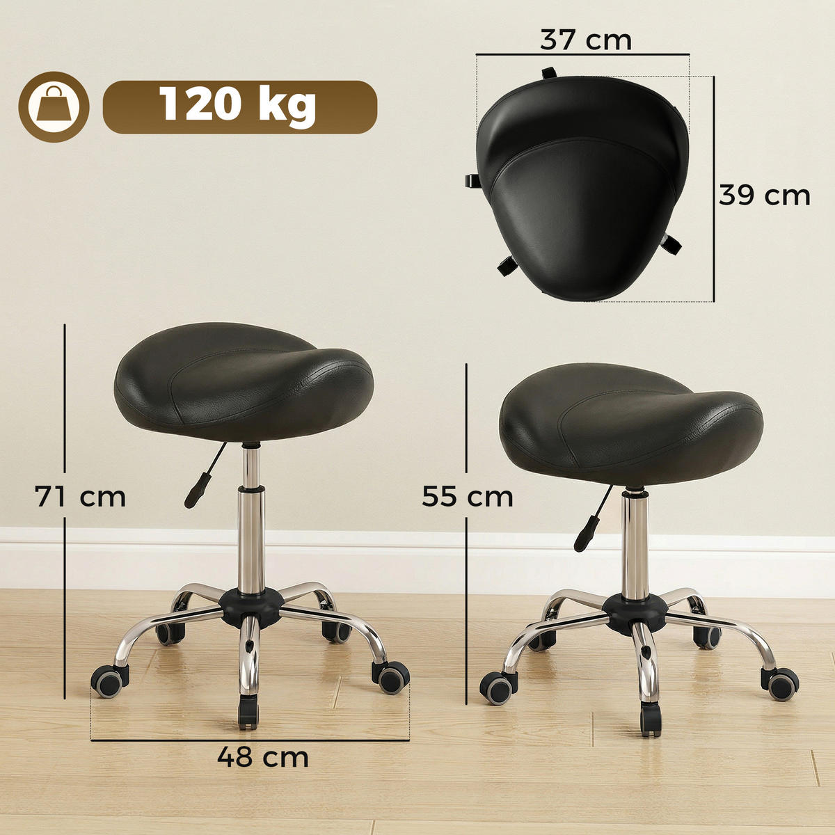 DREHHOCKER DE-09682 Schwarz - Schwarz, Metall (48/71/48cm) - ComfortXL