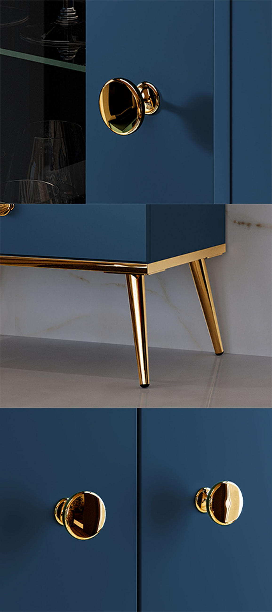 WOHNZIMMER-SET Marine dunkelblau / gold 427 / 40 / 190cm 5-teilig - Blau/Dunkelblau, Holz/Holzwerkstoff (427/190/40cm) - Feldmann-Wohnen