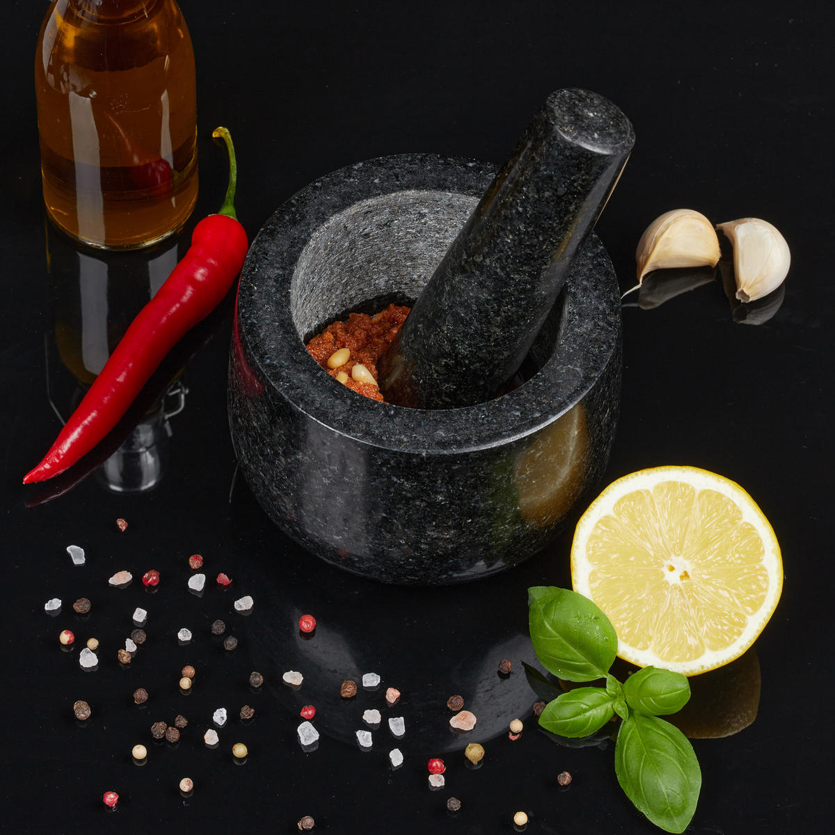 MÖRSER - Schwarz, Stein (12/8.5/12cm) - Relaxdays