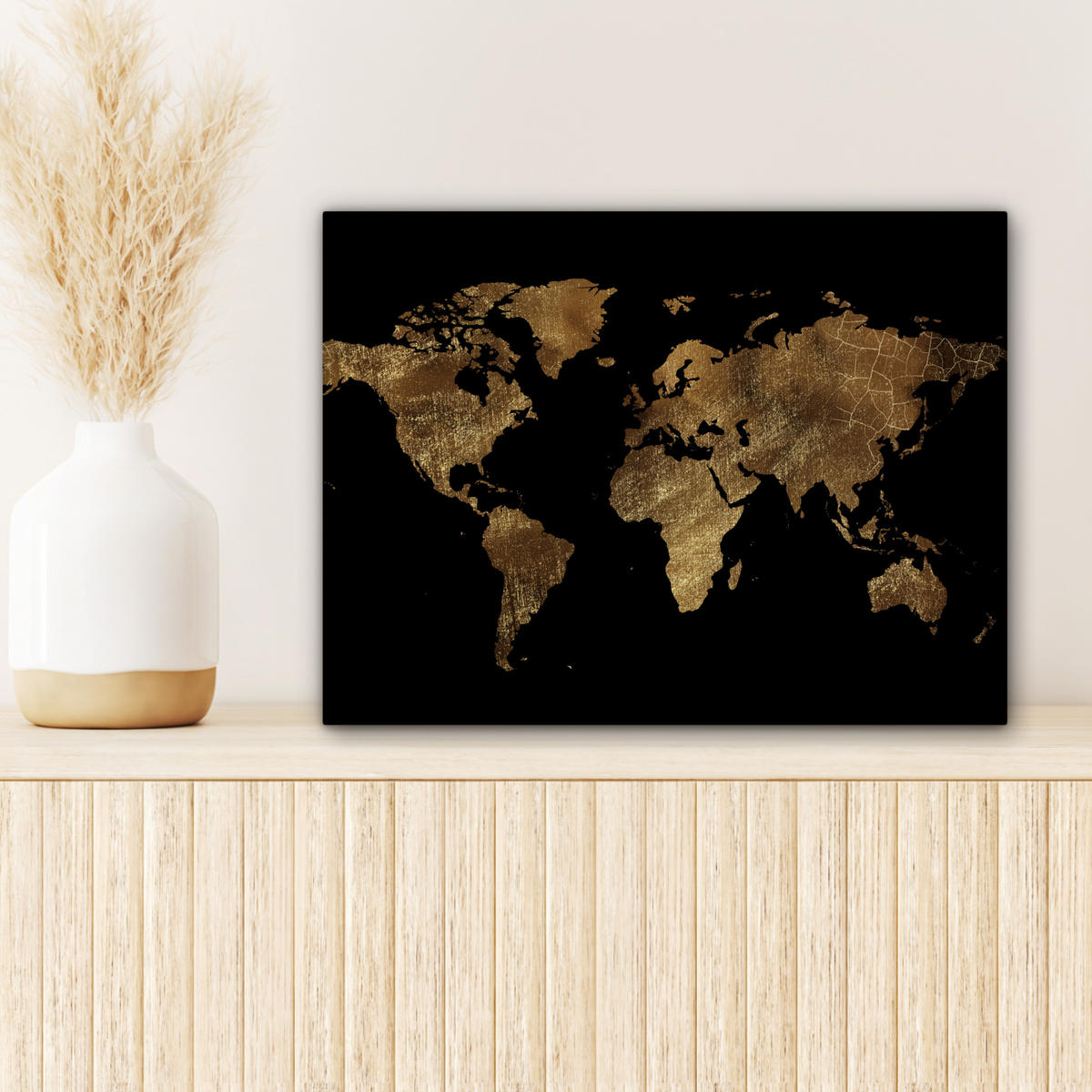 LEINWANDBILD Weltkarte - Gold - Luxus - Erde - Schwarz 40x30 cm - Goldfarben, Textil (40/30cm) - MuchoWow