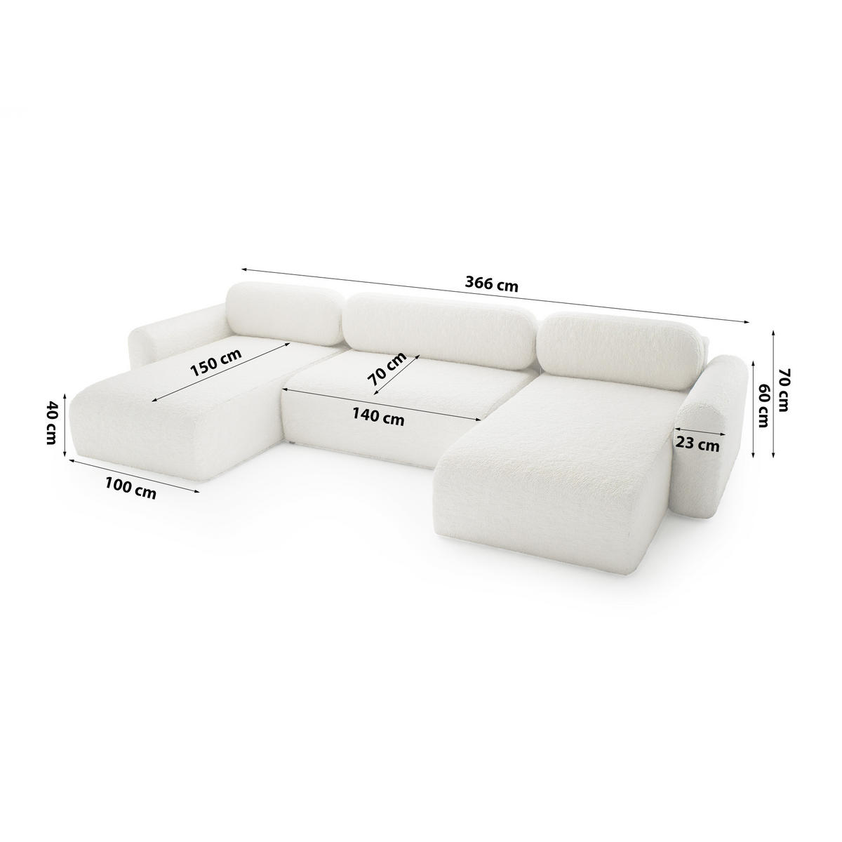 WOHNLANDSCHAFT mit Schlaffunktion Thekla U, Creme - Creme, Textil (366/70/150cm) - Fedve