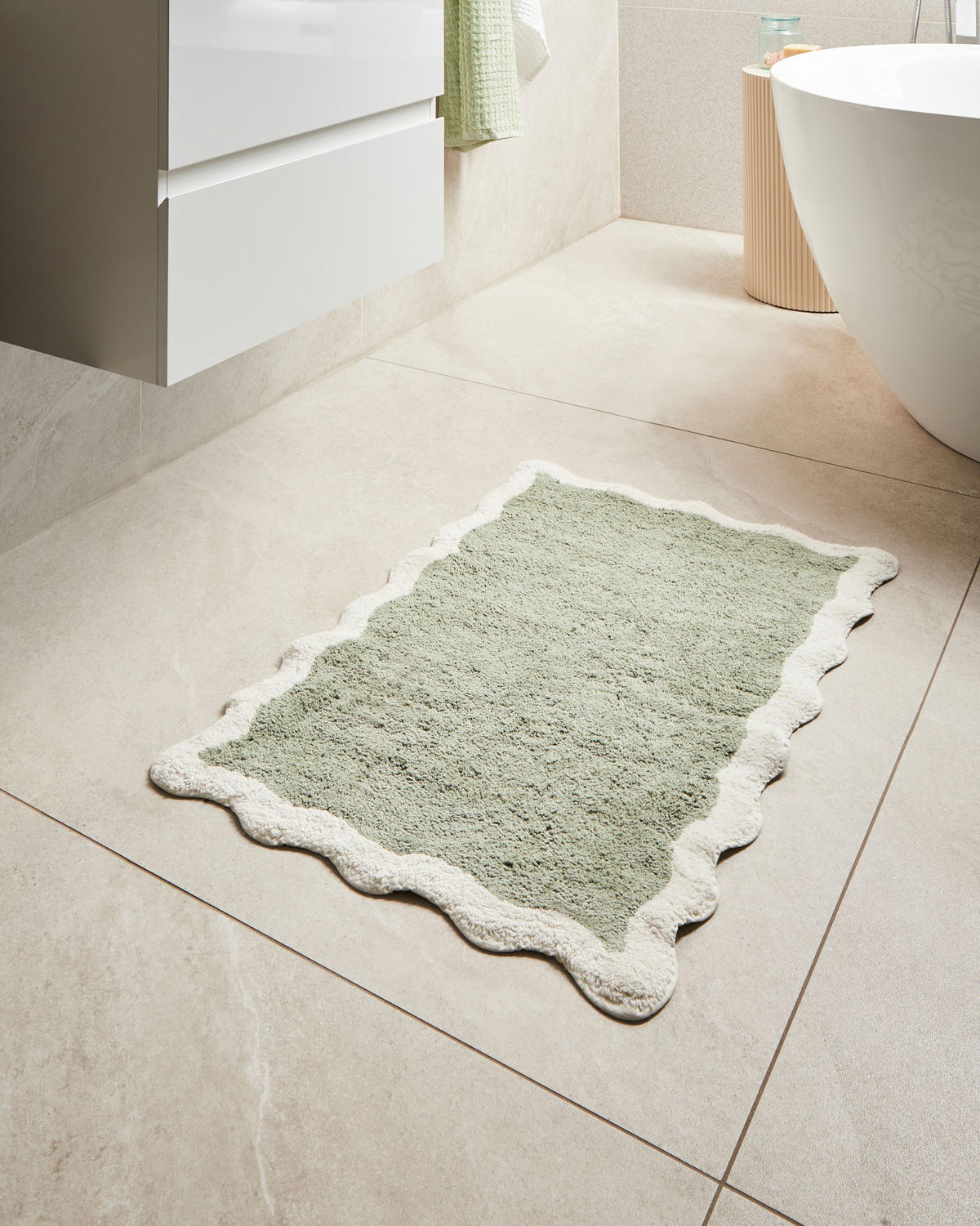 KOUPELNOVÁ PŘEDLOŽKA Zelená 60/90 cm Bavlna Nangal - zelená barva/béžová, textil (60/90cm) - Beliani