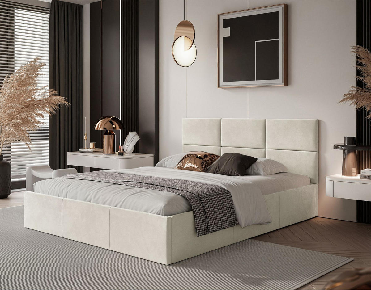 POLSTERBETT Nestio Creme Samt 140x200 cm - Creme, Kunststoff/Textil (140/200cm) - Selsey