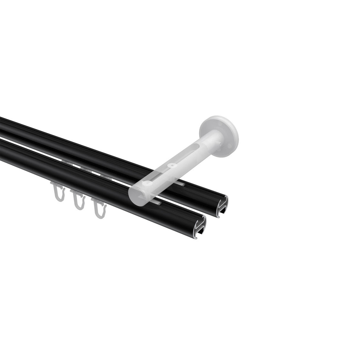 INNENLAUF-GARDINENSTANGEN-SET Siteno Mavell 200 cm, 2-läufig, 20 mm Ø Schwarz - Chromfarben/Schwarz, Metall (200cm) - INTERDECO