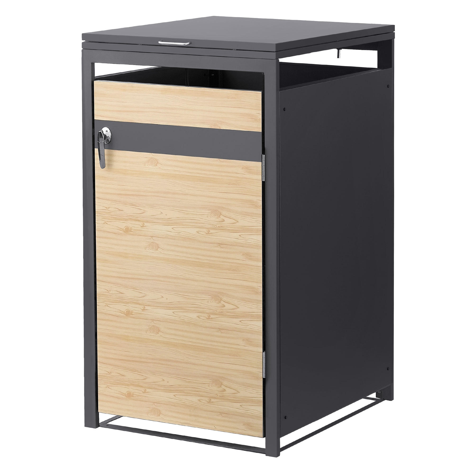 KONTEJNEROVÝ BOX na odpadky, 1 kus, antracit, vzhled dřeva - světle hnědá, kov (68/120/80cm) - ML-DESIGN