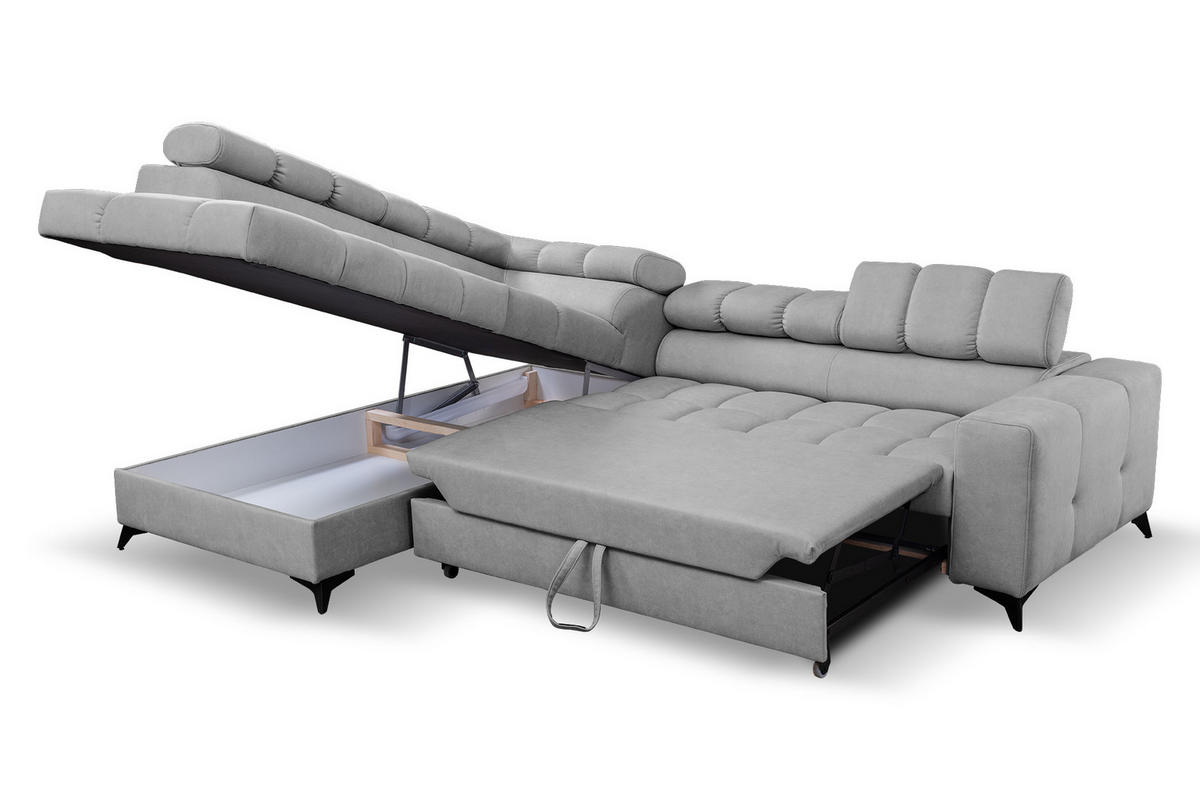 ECKSOFA Andrea L-Form mit verstellbaren Kopfstützen Schlaffunktion Bettkasten 267 cm links hellgrau - Hellgrau, Kunststoff (106/267cm) - Margaret Hadas24