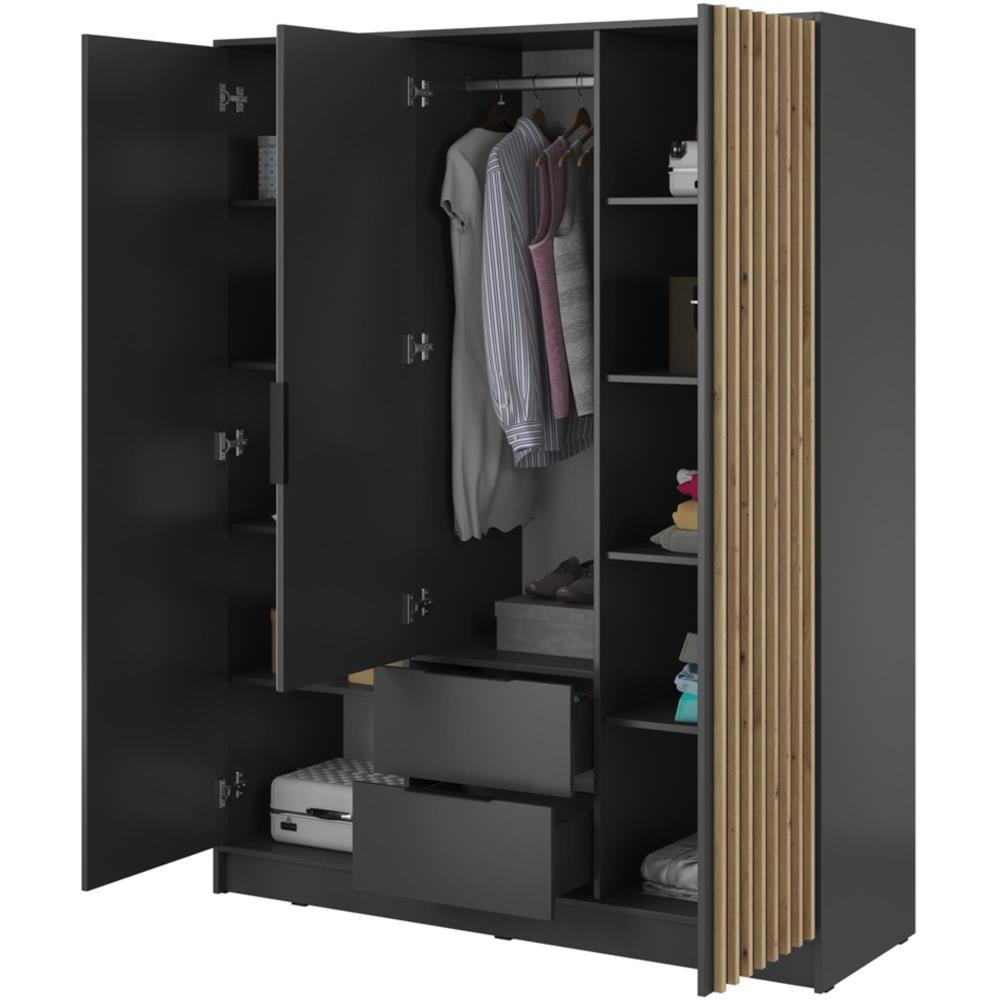 DREHTÜRENSCHRANK Kelly 155/200/51 3-türig graphit mit Spiegel - Graphitfarben/Schwarz, Holzwerkstoff/Kunststoff (155/200/51cm) - Beautysofa