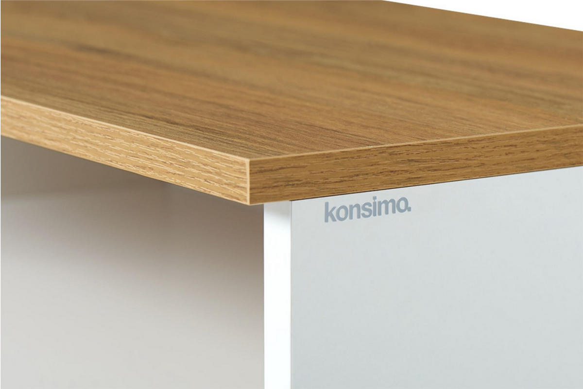 LOWBOARD FRISK TV-Schränke mit Schublade und Türe, weiß - Eichefarben/Weiß, Eichenholz/Holzwerkstoff (126/49/46cm) - KONSIMO®