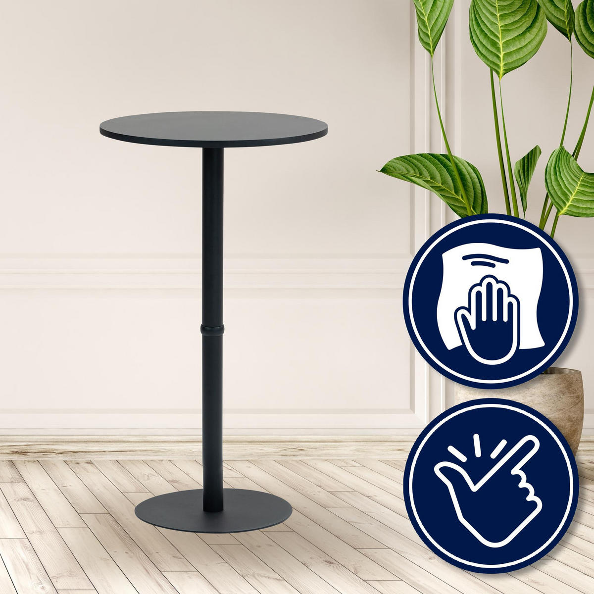 STEHTISCH rund 60 cm Holz schwarz/schwarz - Schwarz, Holz/Metall (60/60/110cm) - CLP