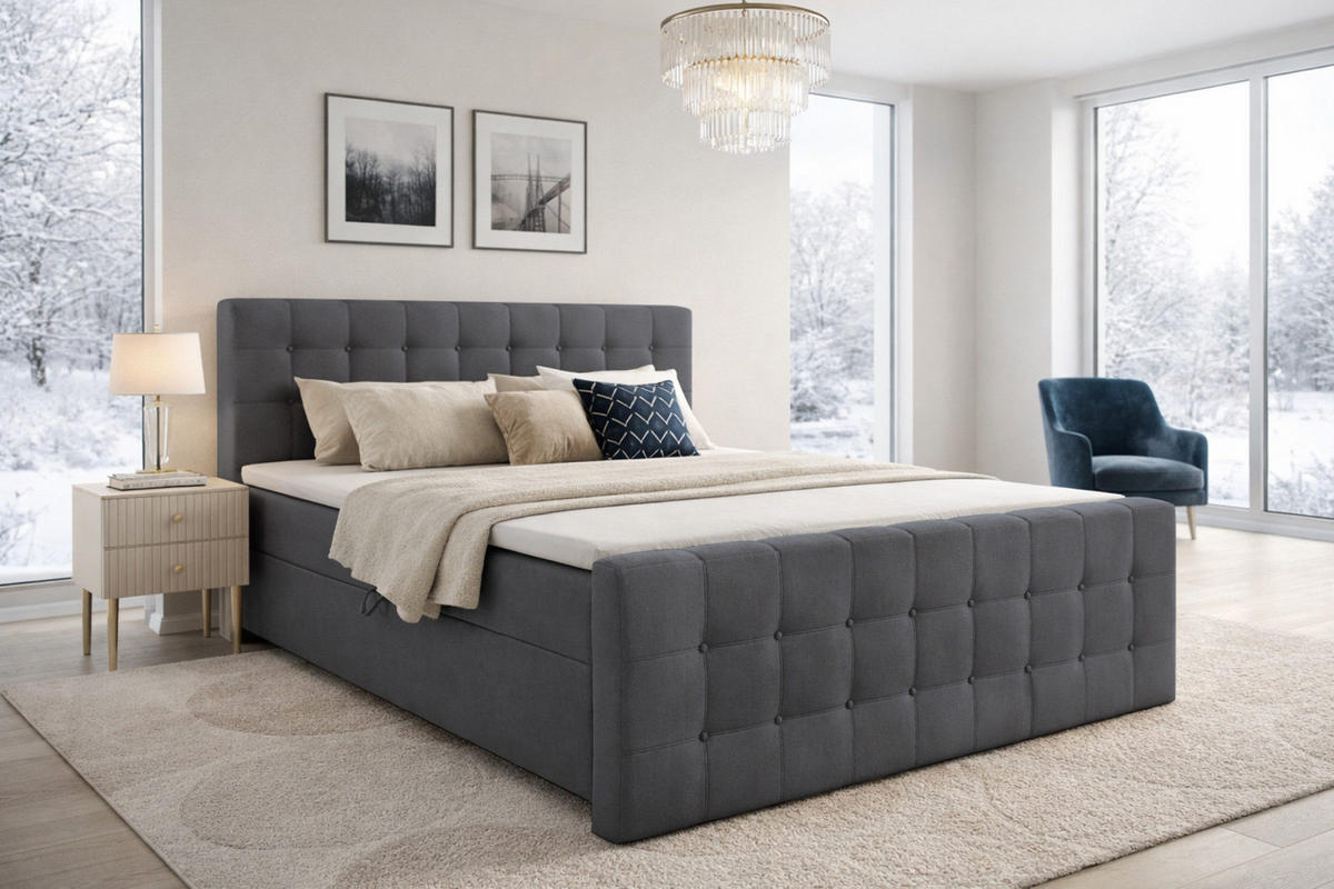 BOXBETT REEL 160/200 in Velours Dunkelgrau H4 - Dunkelgrau, Holz/Holzwerkstoff (160/200cm) - Deine Möbel 24