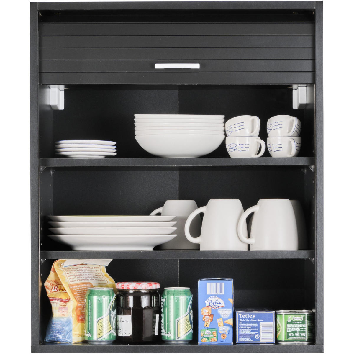 KÜCHENOBERSCHRANK mit Rolladentür 35/60/72cm - Schwarz, Holzwerkstoff (60/72/35cm) - Simmob