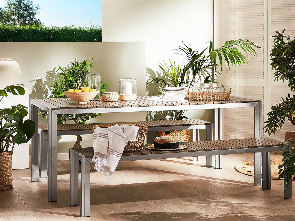 KERTI ÉTKEZŐGARNITÚRA Műfa világosbarna/ezüst 2 Pad Nardo - ezüst/világosbarna, műanyag - Beliani