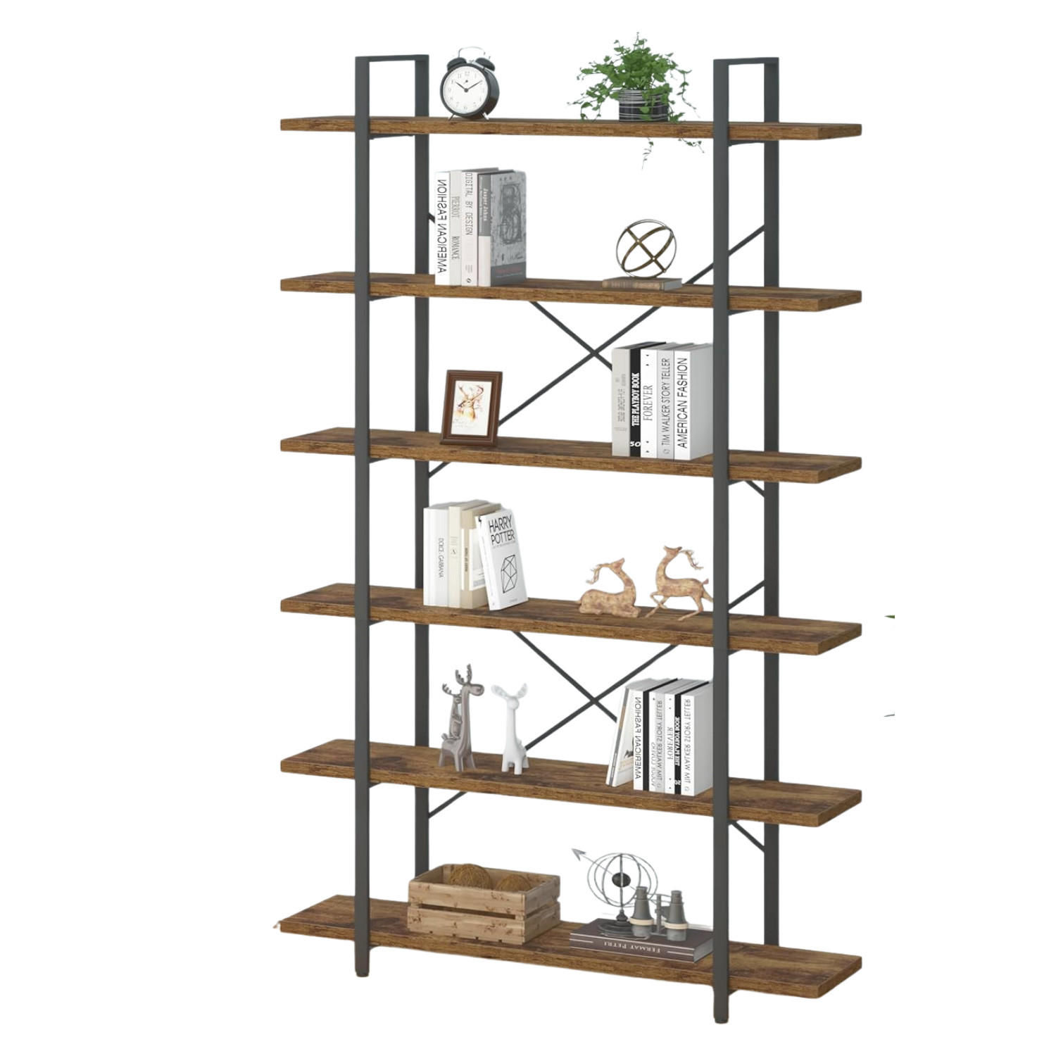 STANDREGAL Industrial Holzoptik Metall 6 Fächer 120 x 32 x 215,5 cm - Wildeiche, Holzwerkstoff/Metall (122/215.5/32cm) - Quality Elegance