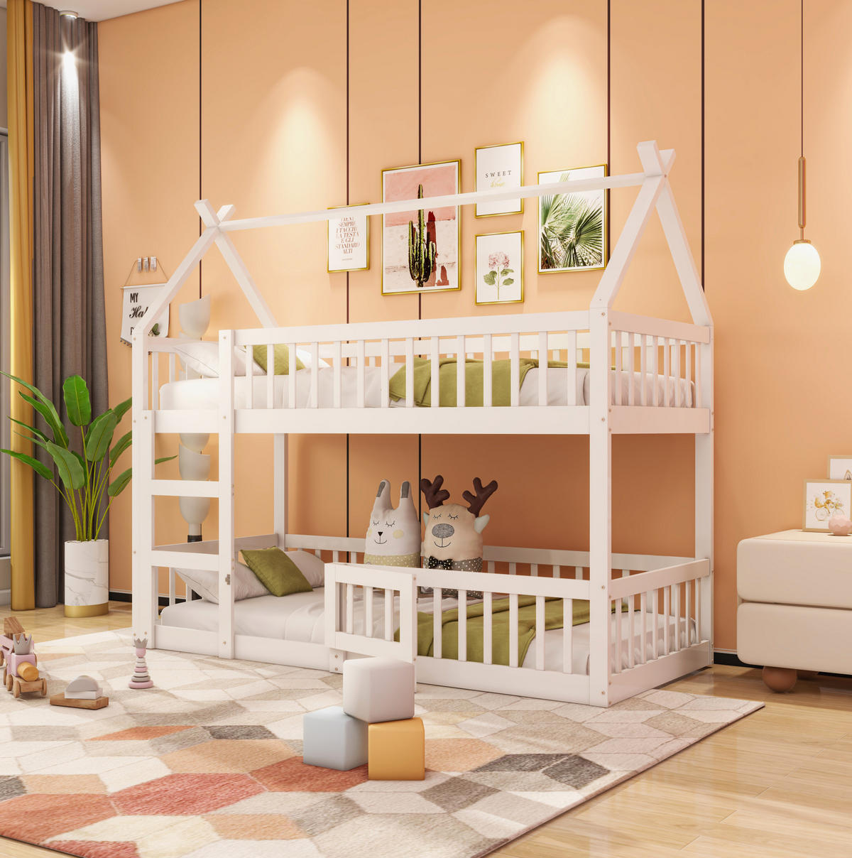 ETAGENBETT 90/200 cm Weiß mit Treppe aus Massivholz - Weiß, Holz (90/200cm) - MIVRAY